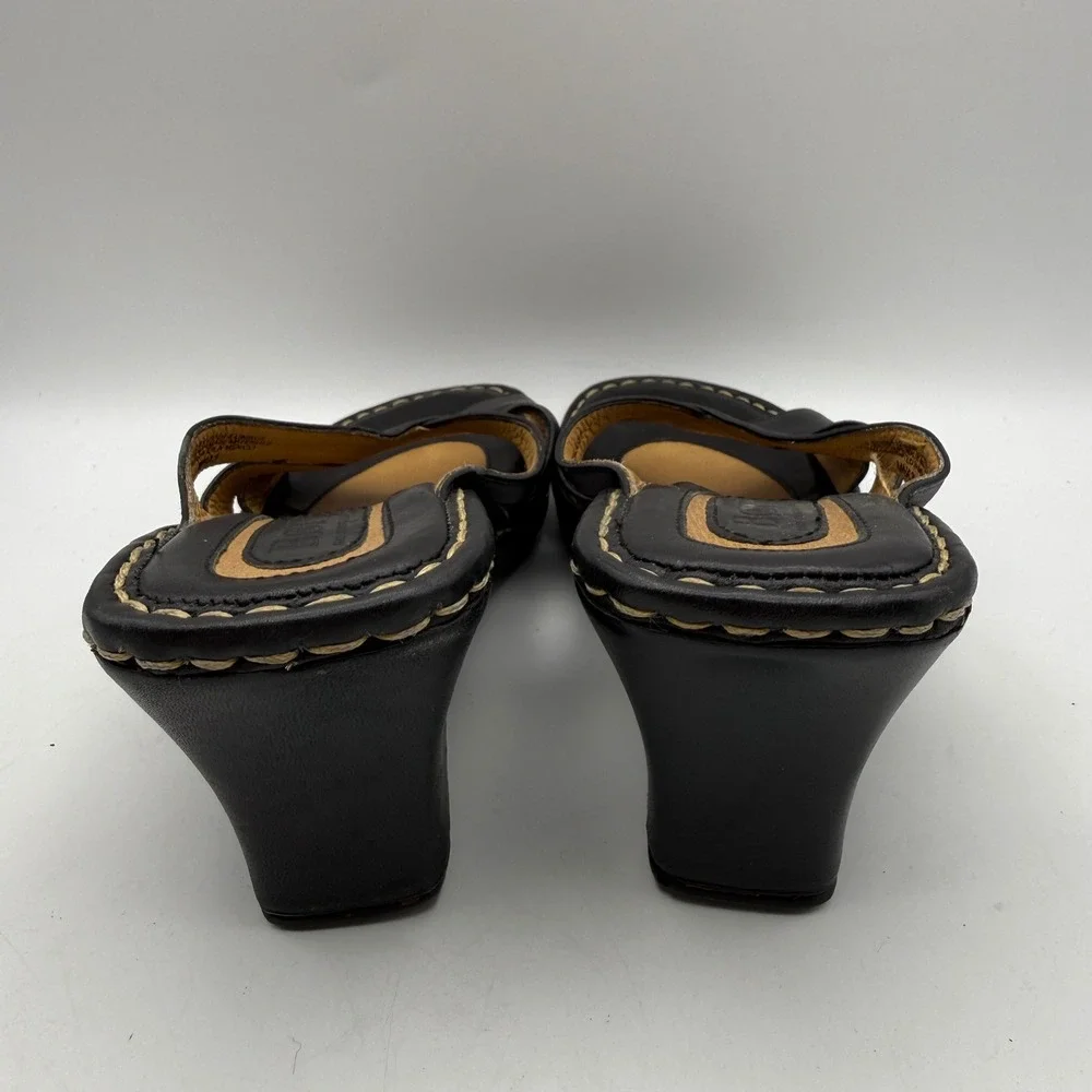 Born Wedge Sandals Women 8 Black Leather Crisscross Slide B3430 Casual